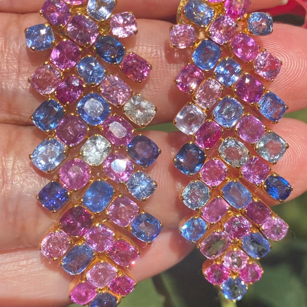 New Natural Colorful Sapphire Dangle Earrings in 18K Solid Gold ⭐️Heavy⭐️